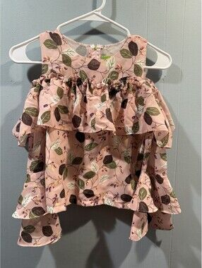 Womens Lemon Mint Long Sleeves Blouse Size 36 Leaf Print